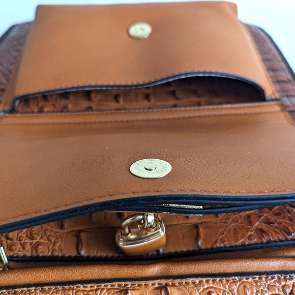 Faux Alligator Leather Dome Zip Top Backpack 5 Pockets Top Handle Amber Brown - Picture 6 of 16